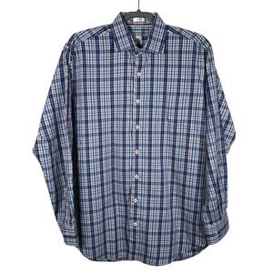 Peter Millar‎ Shirt Mens Large Cotton Stripe Plaid Long Sleeve Fly Fishing Logo
